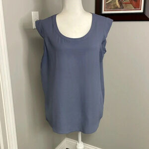 Pleione Womens High low cap sleeve blue top blouse Size Large